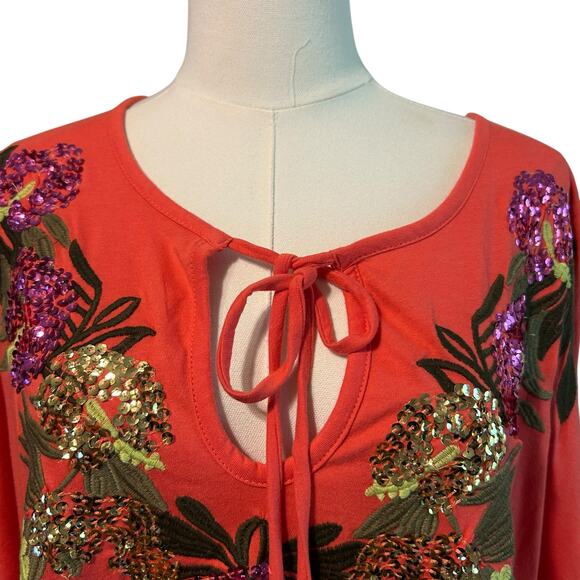 Roamans Top Poncho NWOT 3X 30/32 Embroidery Sequins Tassel Tie Art to Wear - Picture 2 of 9